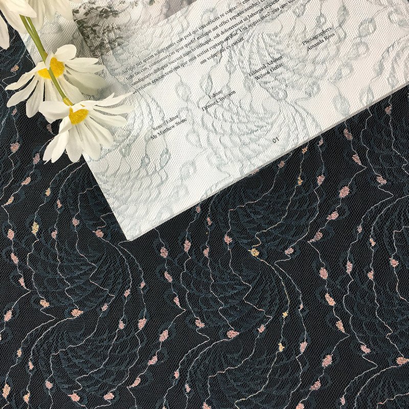 Lace Fabric Scallop Edge Peacock Polyester Foil for Bridal Wholesale S 11